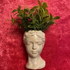 Grecian Head Planter with Faux Plant Home Decor